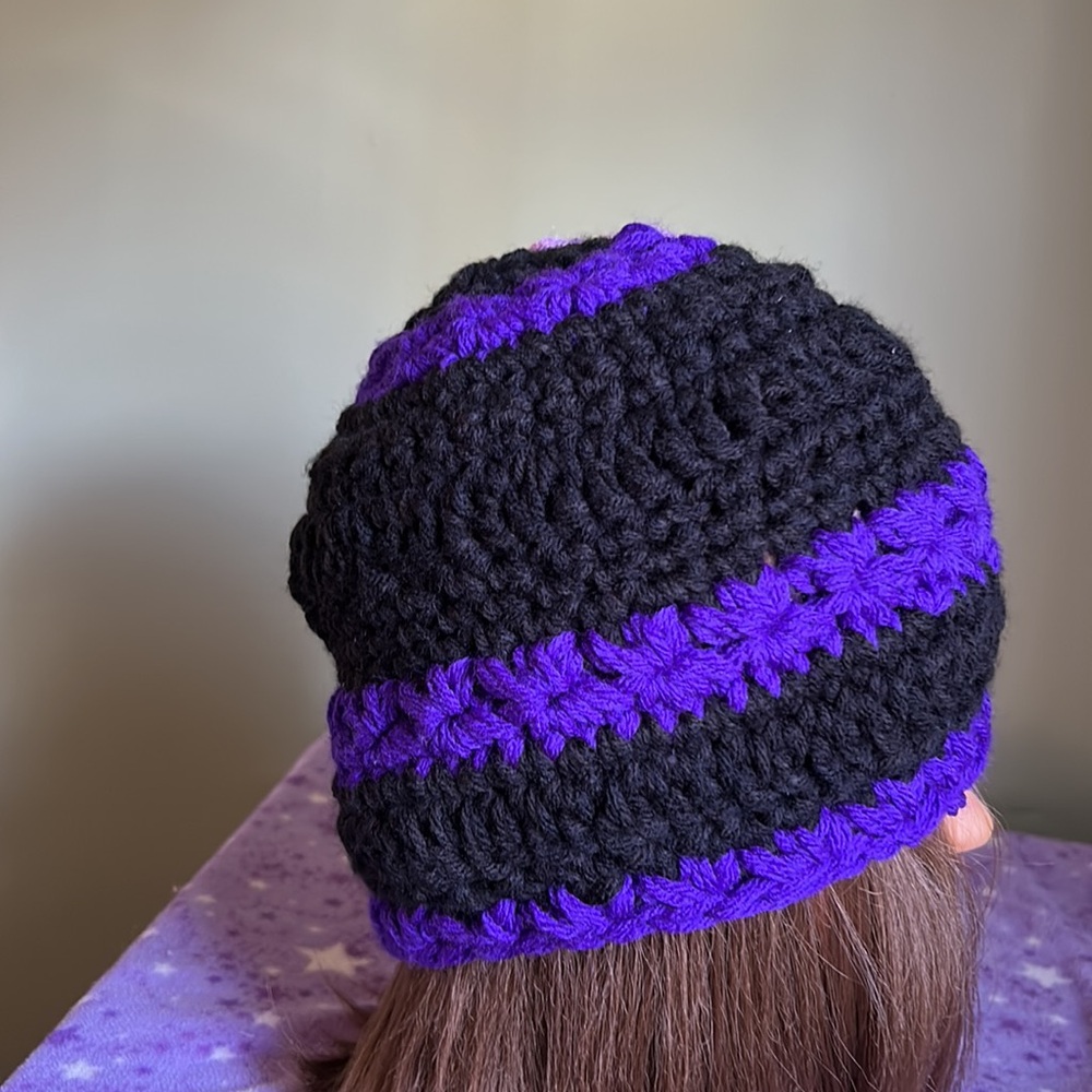 Crochet flower beanie double strings acrylic yarn medium new - Picture 6 of 6
